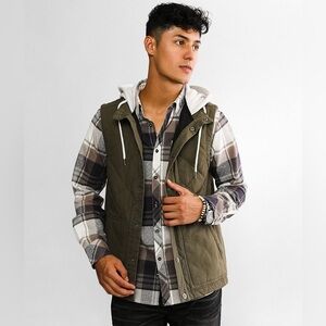 BKE Buckle Exclusive Mens Olive Green Hooded Puffer Vest Size 2X Large
